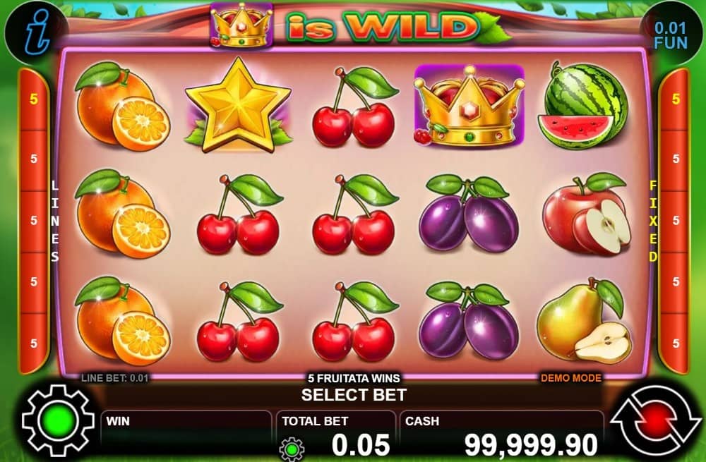 5 Fruitata Wins е слот игра на CT Interactive с 5 линии, Wild корона, Scatter символи и Gamble функция. Виж как работят печалбите, символите и функциите в играта.