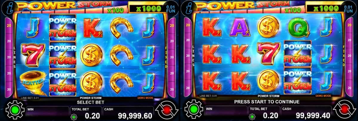 Power Storm е cascading слот на CT Interactive с 20 линии, Wild символи и Cascade Bonus награди до 1000x залога. Виж как работят cascading сериите и бонус функциите в играта.