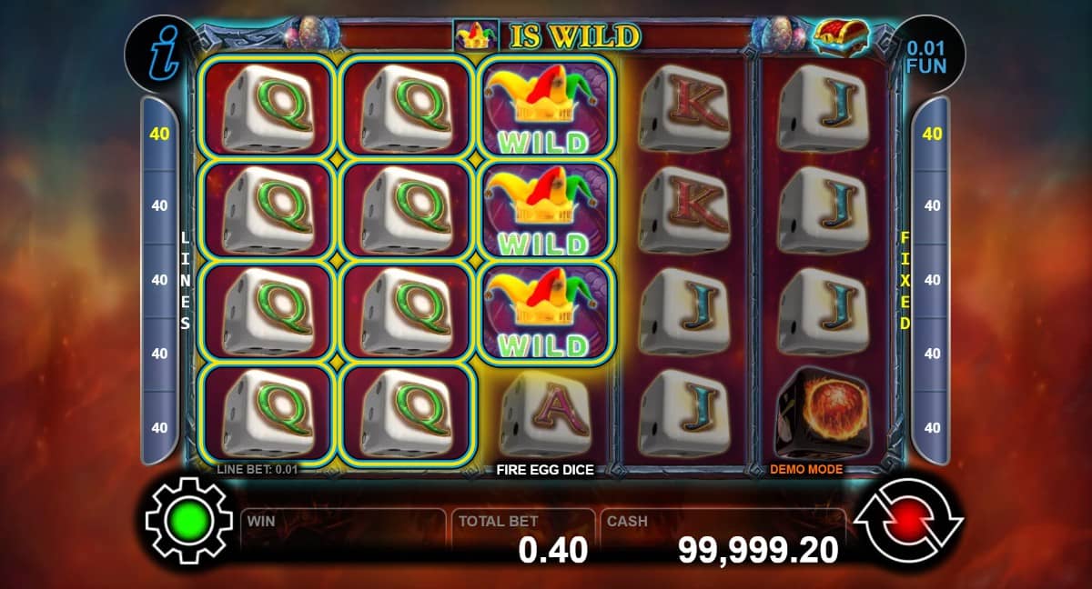 Fire Egg Dice слот от CT Interactive с 40 линии, Бонус колело, безплатни завъртания, Wild множители до x5 и максимална печалба до 1000x залога. Вижте символите, бонус функциите и разликите спрямо оригиналния Fire Egg.