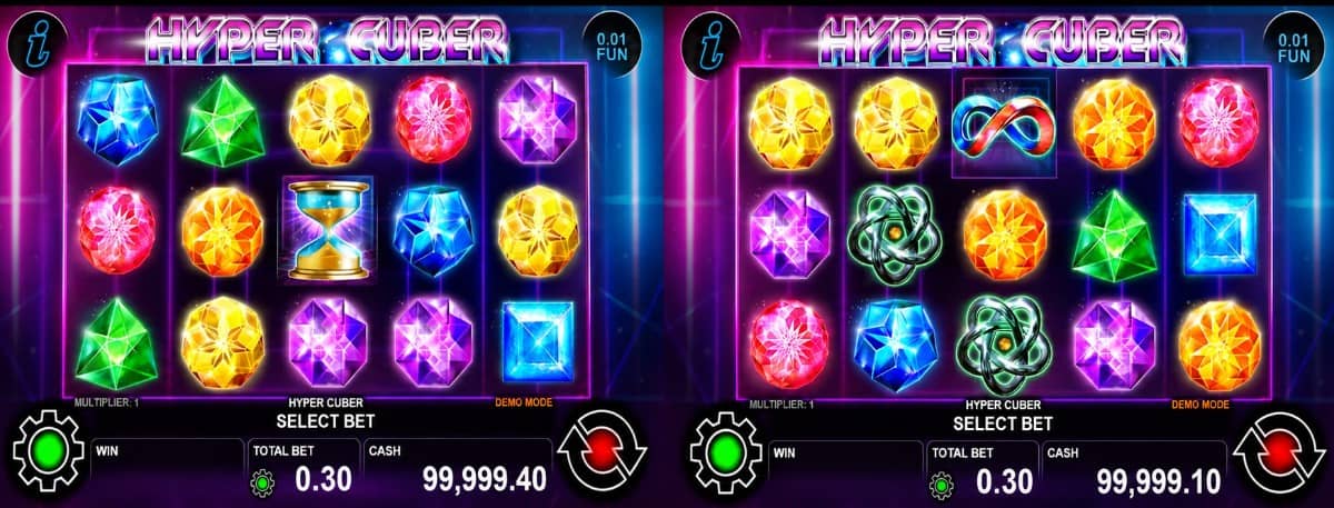 Hyper Cuber от CT Interactive е футуристичен слот с Cluster печалби, каскадни комбинации, безплатни завъртания и множители до x100. Вижте как работят символите, бонус функциите и максималният потенциал до 1000x залога.