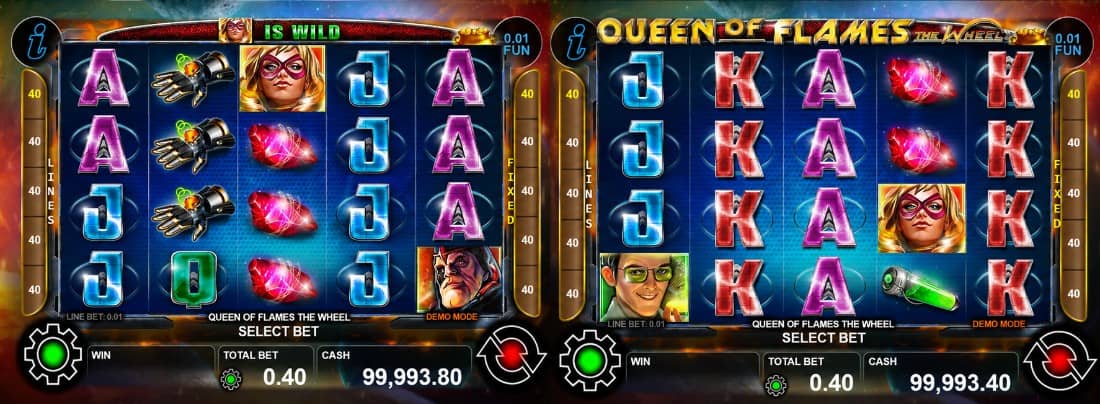 Queen of Flames The Wheel е слот на CT Interactive с 5 барабана, 40 линии, Wheel of Fortune бонус, Wild символ и Gamble функция.