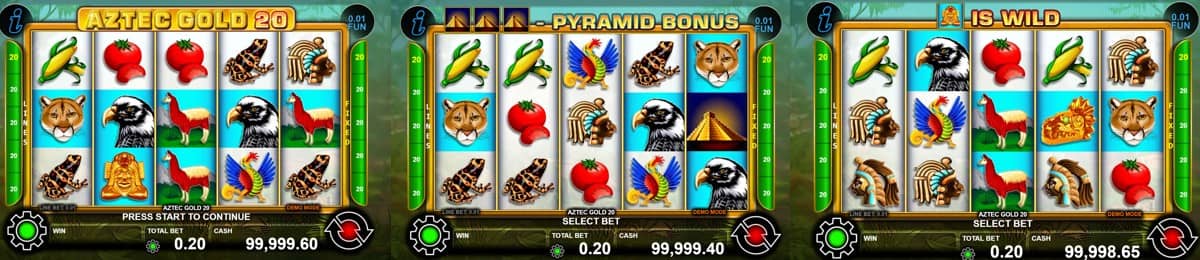 Aztec Gold 20 от CT Interactive комбинира класически 5 барабана, 20 линии, разширяващ се Wild символ и бонус рунд с пирамиди. Виж как работят Diamond Bonus функциите, Scatter символите и печалбите до 10000x залога.