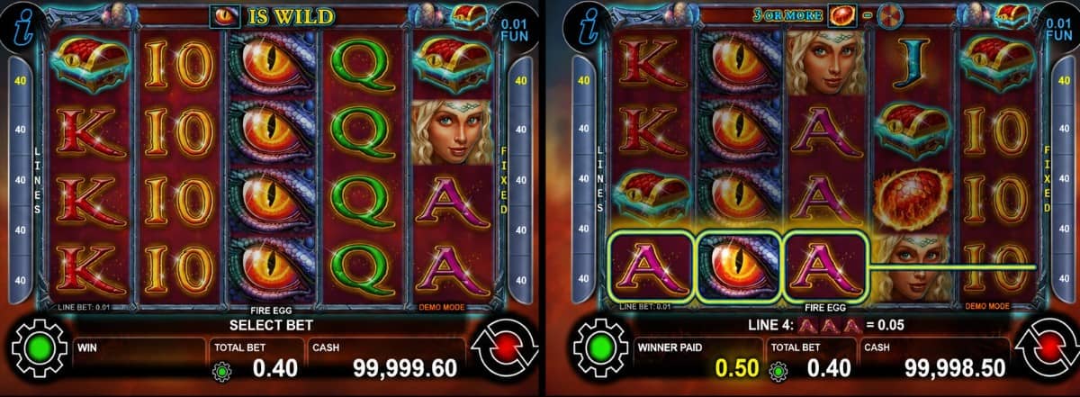 Fire Egg слот от CT Interactive с 40 линии, Bonus Wheel, безплатни завъртания, Wild множители до x5 и максимална печалба до 1000x залога. Вижте символите, бонус функциите и нашето мнение за играта.