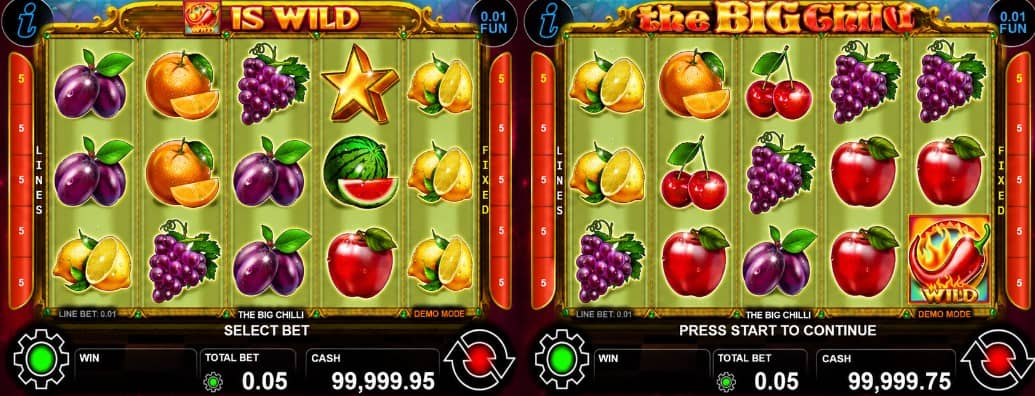 The Big Chilli е 5-барабанен видео слот на CT Interactive с 5 фиксирани линии, Free Games функция и класически плодов стил.