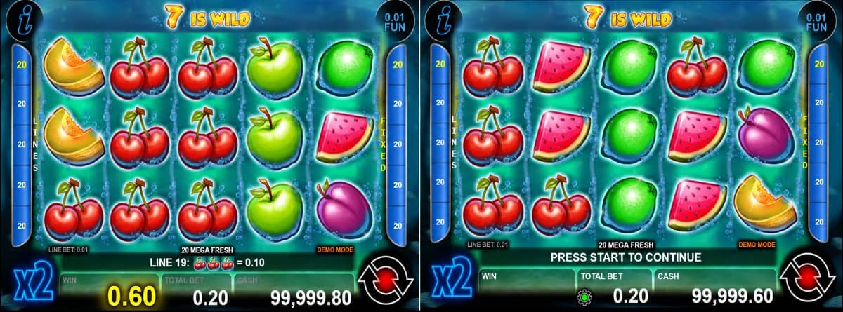 20 Mega Fresh е слот на CT Interactive с 5 барабана, 20 линии, Wild и Scatter символи, Gamble функция и максимална печалба до 1000x залога. 20 Mega Fresh е слот на CT Interactive с 5 барабана, 20 линии, Wild и Scatter символи, Gamble функция и максимална печалба до 1000x залога.