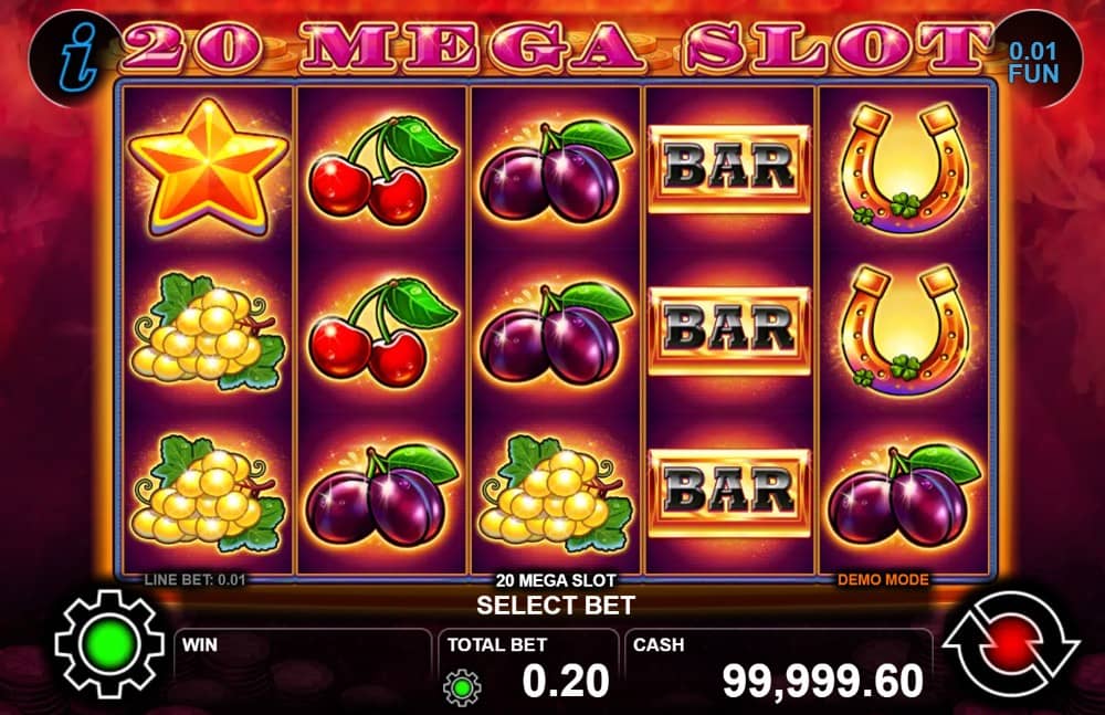 Играй 20 Mega Slot от CT Interactive с 20 линии, Wild и Scatter символи, Gamble функция и максимална печалба до 1000x залога.