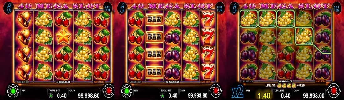 40 Mega Slot е казино слот на CT Interactive с 5 барабана, 40 линии, Lucky 7 Wild символ, Scatter звезда и максимална печалба до 1000x залога. 