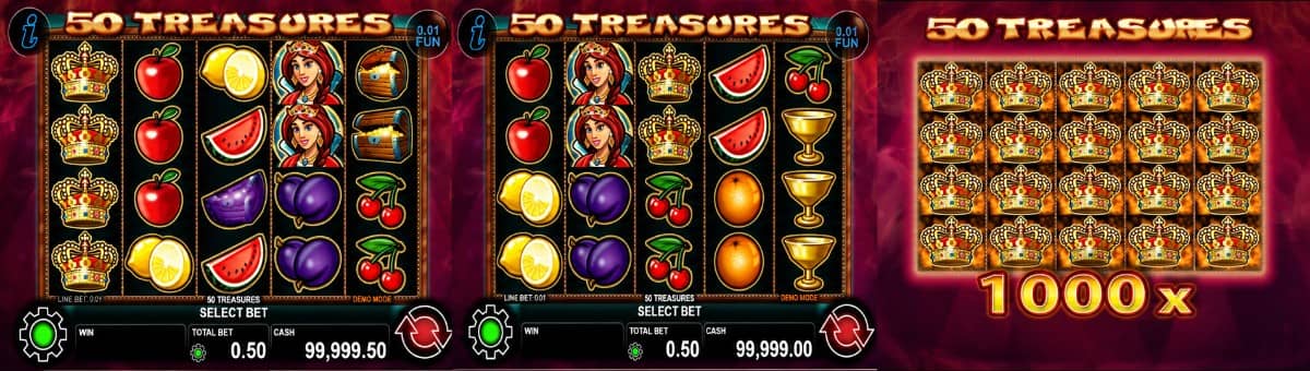 50 Treasures е казино слот на CT Interactive с 5 барабана, 50 линии, Wild символ и Scatter сандък със съкровища. Разгледайте печалбите и специалните функции