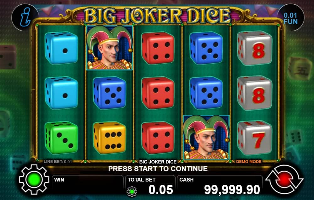 Big Joker Dice е Dice слот от CT Interactive с 5 линии, Wild, Scatter, Gamble функция и максимална печалба до 750x залога. Big Joker Dice е Dice слот от CT Interactive с 5 линии, Wild, Scatter, Gamble функция и максимална печалба до 750x залога.