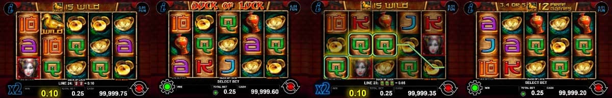Duck Of Luck е казино слот на CT Interactive с 5 барабана, 25 линии, Wild и Scatter символ, безплатни завъртания и бонус със събиране на яйца.
