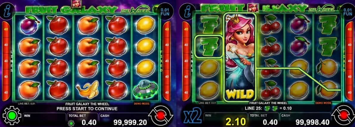 Fruit Galaxy The Wheel е слот на CT Interactive с 5 барабана, 40 линии, Wheel of Fortune бонус, Wild символ и максимална печалба до 3000x залога.
