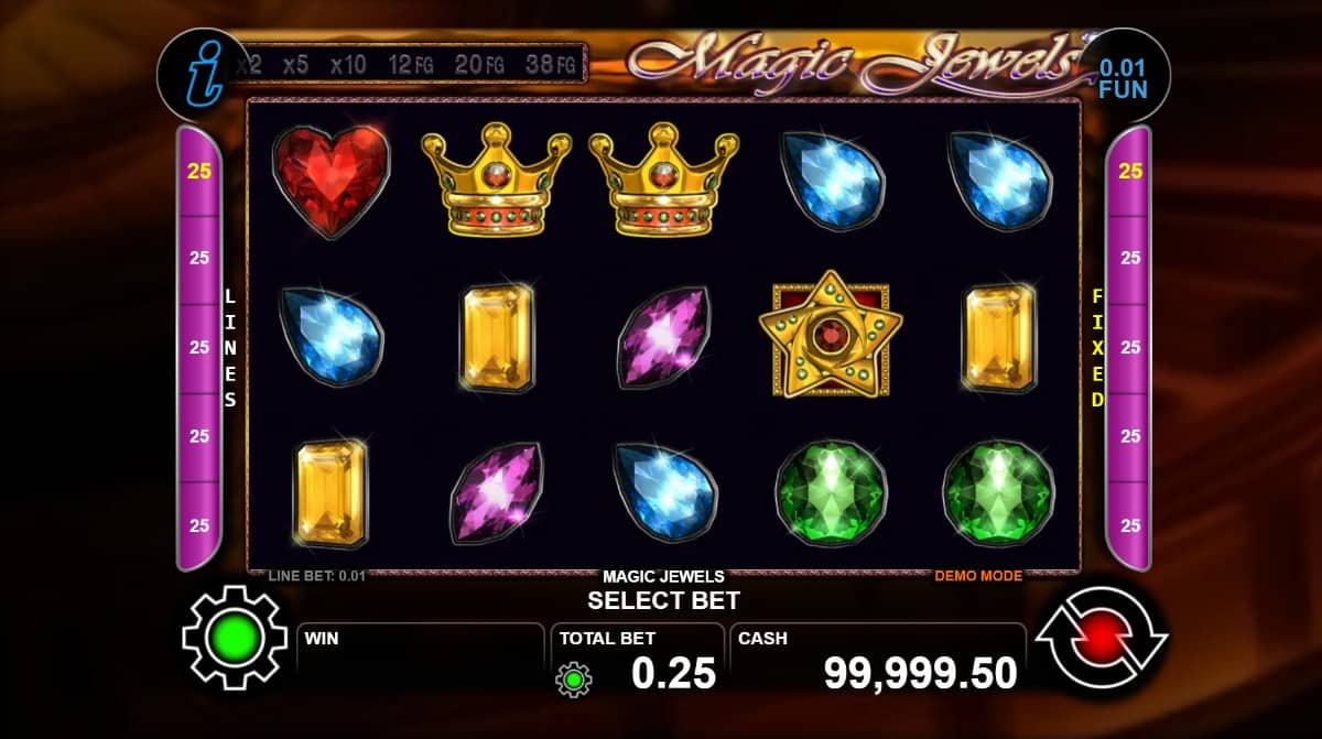Magic Jewels е казино слот на CT Interactive с 5 барабана, 25 линии, каскадна механика, множители, безплатни завъртания, Wild функция и максималната печалба до 50 000x залога.