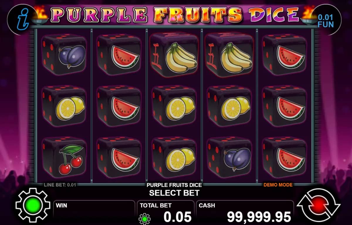 Purple Fruits Dice е казино слот на CT Interactive с 5 барабана, 5 линии, Wild, Scatter и Stacked символи. Виж какви печалби предлага играта.