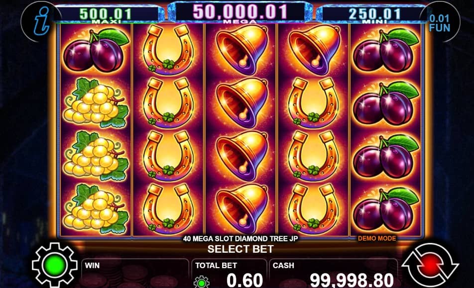 40 Mega Slot Diamond Tree Jackpot е слот на CT Interactive с 5 барабана, 40 линии, Wild, Scatter и Diamond Tree Jackpot бонус
