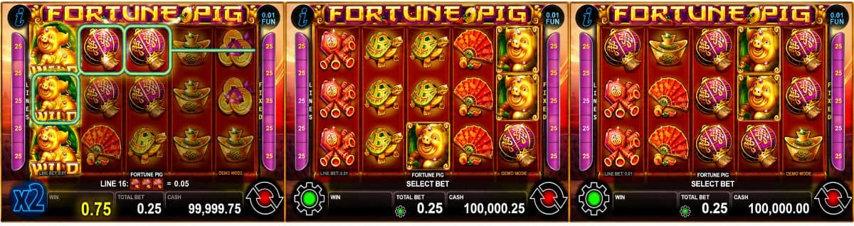 Fortune Pig е казино слот на CT Interactive с 5 барабана, 25 линии, Wild символ, Scatter награди и Gamble функция.