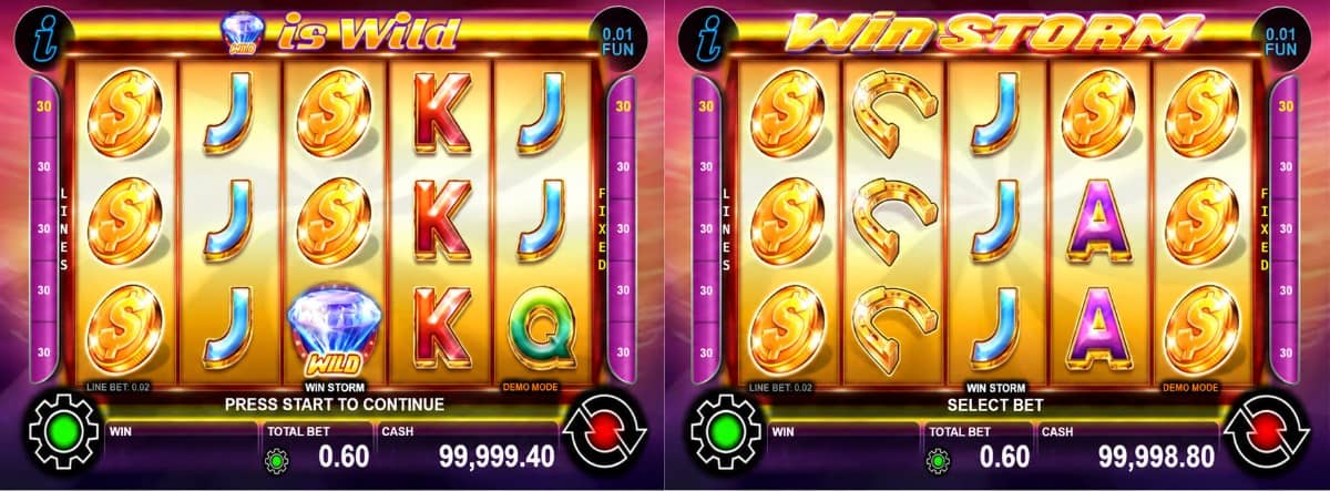 Win Storm е казино слот на CT Interactive с 5 барабана, 30 линии, каскадни комбинации, Wild диамант, Scatter торнадо и максимална печалба до 1000x залога.