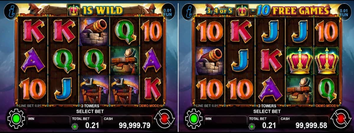 Ревю на 3 Towers от CT Interactive – приключенски слот с 5 барабана, 21 линии, Free Games, Expanded Wild и печалба до 5000x