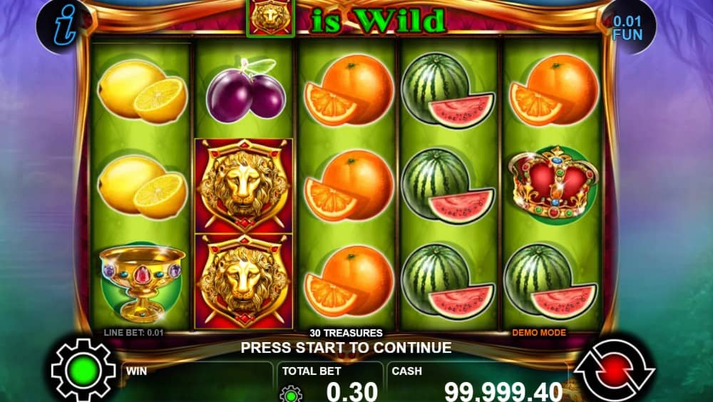 Ревю на 30 Treasures слот от CT Interactive – 5 барабана, 30 линии, плодова тема, Wild лъв, Scatter звезда и до 1000x печалба.