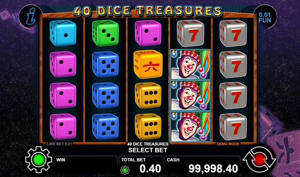 Ревю на 40 Dice Treasures от CT Interactive – Wild, Scatter, Gamble функция, 40 линии, печалби до 1000x и демо игра.