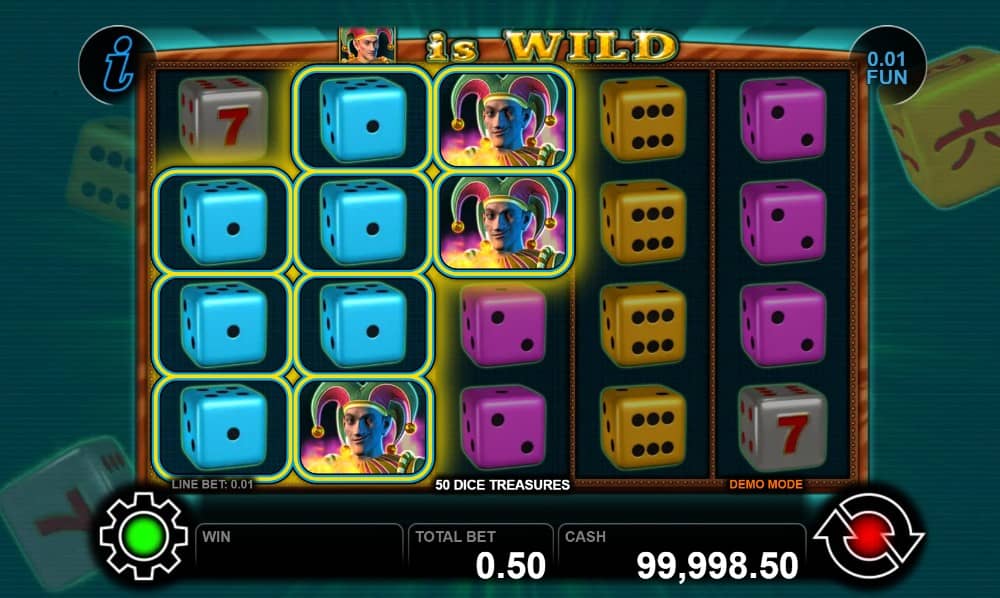 Ревю на 50 Dice Treasures от CT Interactive – 50 линии, Wild, Scatter, Stacked символи, Gamble функция и печалби до 1000x.