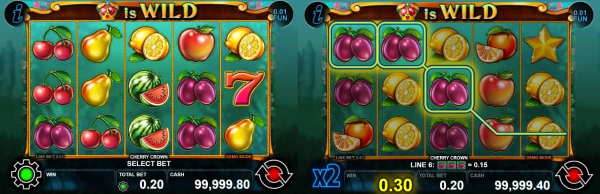 Ревю на Cherry Crown слот от CT Interactive – 5 барабана, 20 линии, плодова тема, Expanded Wild корона и Scatter звезда.