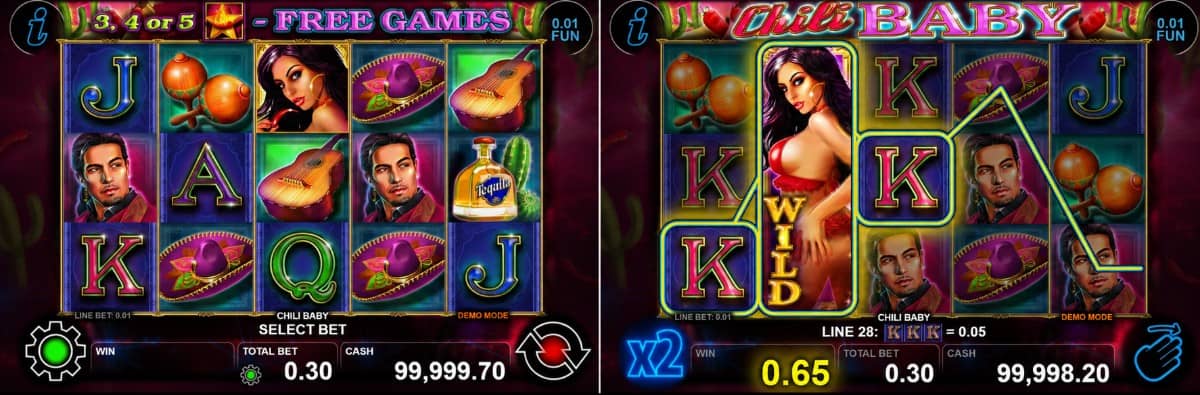 Разгледайте ревю на Chili Baby от CT Interactive – Expanded Wild, Free Games, Scatter символ, Gamble функция и печалба до 1000x залога.