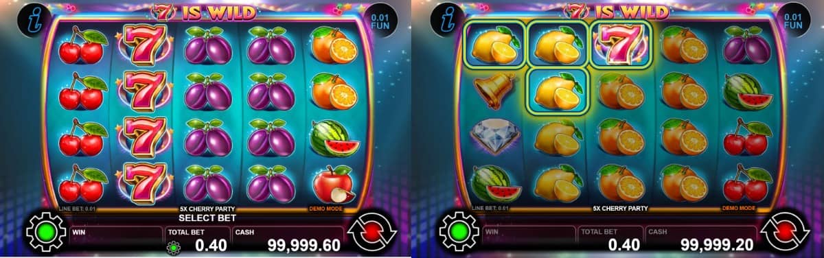 Ревю на 5x Cherry Party слот от CT Interactive – 5 барабана, 40 линии, Wild седмица, Scatter диамант и множители до x5.