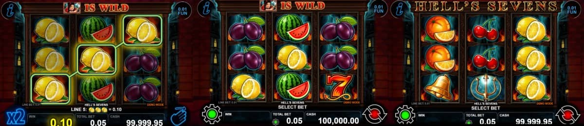 Ревю на Hell's Sevens от CT Interactive – класически слот с 3 барабана, 5 линии, Wild символ, Gamble функция и печалба до 500x.