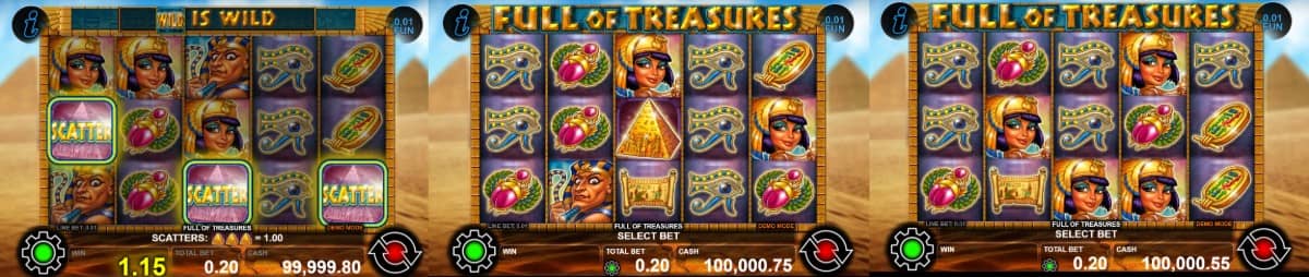 Ревю на Full Of Treasures от CT Interactive – египетски слот с 5 барабана, 20 линии, Wild множител, Scatter и печалба до 1000x.