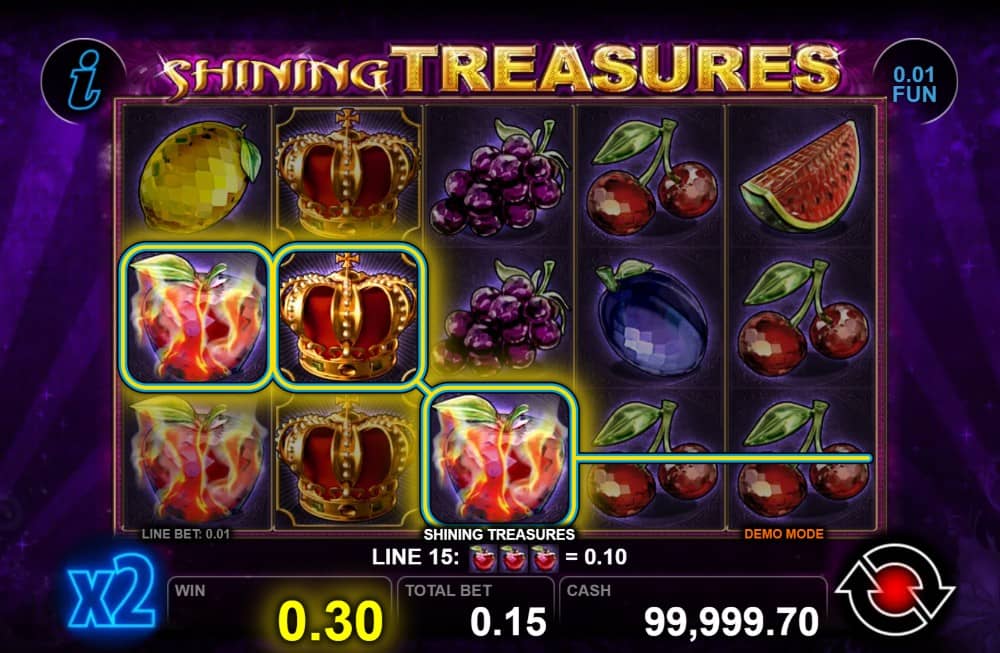 Разгледайте ревю на Shining Treasures от CT Interactive – Wild, Scatter, Stacked символи, Gamble функция и максимална печалба до 2500x залога.