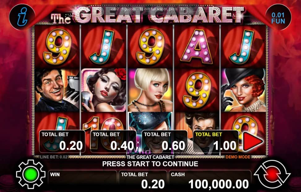 The Great Cabaret е слот на CT Interactive с 10 линии, Wild, Scatter, Free Games с x3 множител, Gamble функция и печалба до 10 000x.