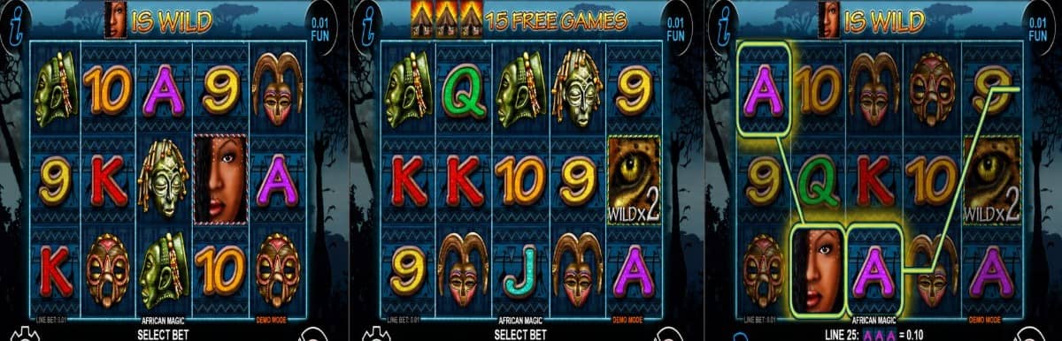 African Magic от CT Interactive е слот с 5 барабана, 25 линии, 15 Free Games, Super Games, Wild x2, Gamble и безплатно демо.