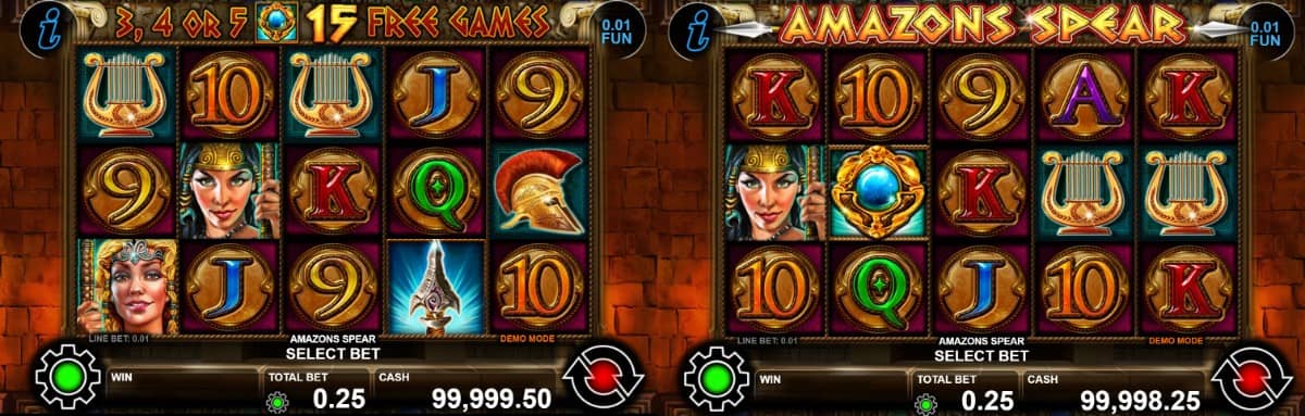 Разгледайте Amazons Spear от CT Interactive – приключенски слот с 5 барабана, 25 линии, Wild копие, Scatter, 15 Free Games, Gamble и безплатно демо.