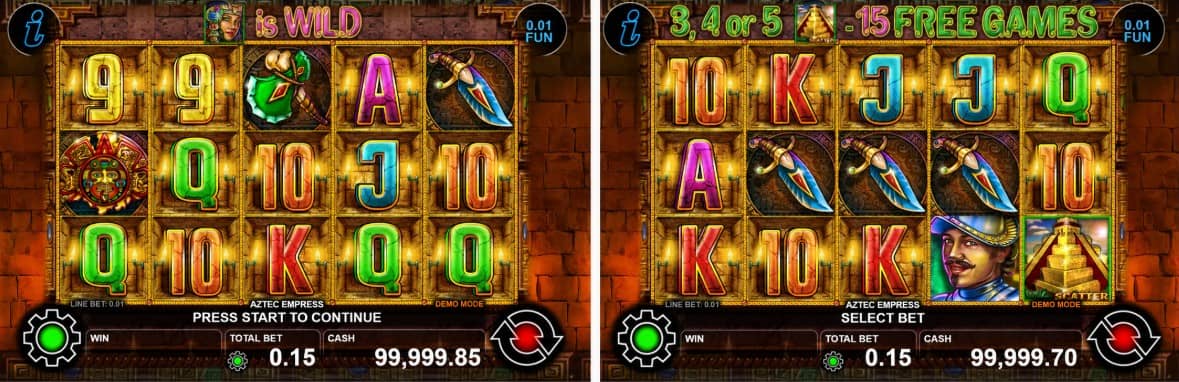Разгледайте Aztec Empress от CT Interactive – приключенски слот с 5 барабана, 15 линии, Wild x2, 15 Free Games с множител x3, Gamble и безплатно демо.