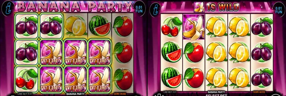 Banana Party от CT Interactive е плодов слот с 5 барабана, 25 линии, Wild банан, Scatter диско топка, Gamble функция и безплатно демо. Banana Party от CT Interactive е плодов слот с 5 барабана, 25 линии, Wild банан, Scatter диско топка, Gamble функция и безплатно демо.