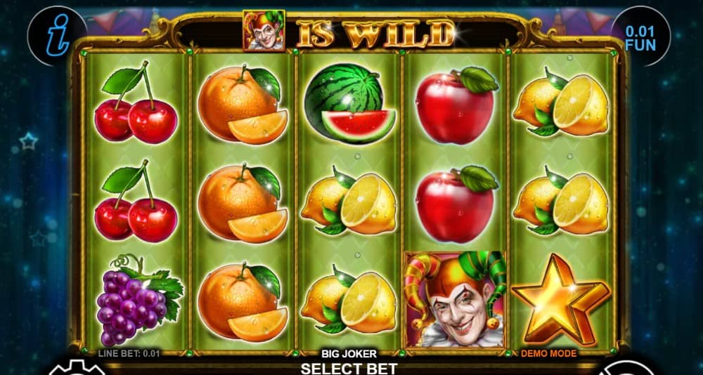 Big Joker от CT Interactive е класически плодов слот с 5 барабана, 5 линии, Expanded Wild, Scatter, Gamble функция и максимална печалба до 750x. Big Joker от CT Interactive е класически плодов слот с 5 барабана, 5 линии, Expanded Wild, Scatter, Gamble функция и максимална печалба до 750x.