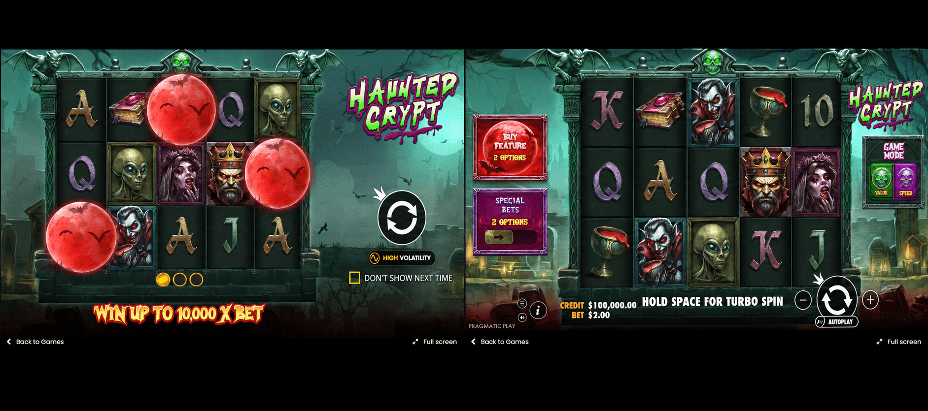Ревю на играта Haunted Crypt от Pragmatic Play. Разгледай символите, бонусите, печалбите и онлайн безплатното демо на казино играта.