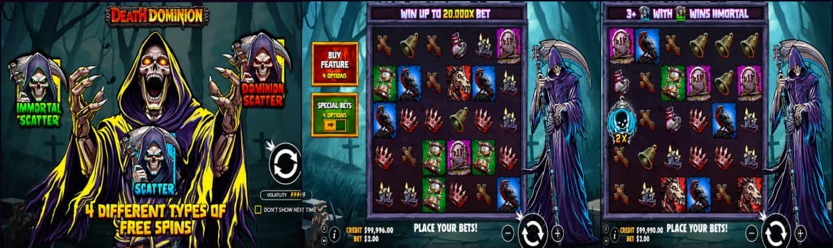 Death Dominion е слот от Pragmatic Play с хорър тематика, каскадни печалби, множители до 1000x и четири вида безплатни завъртания. Вижте символите и бонусите.