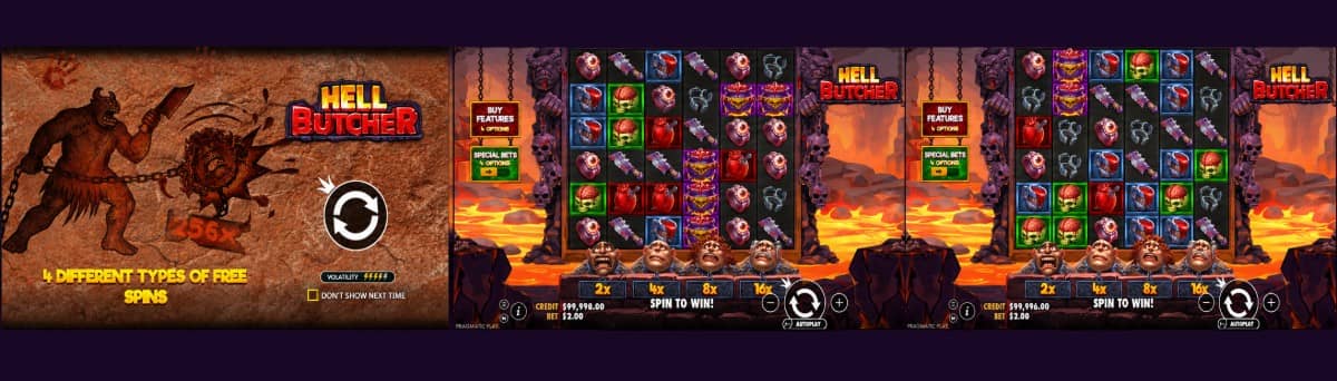 Hell Butcher е слот от Pragmatic Play с адска тема, падащи символи, множители до 512x и четири режима с безплатни завъртания.