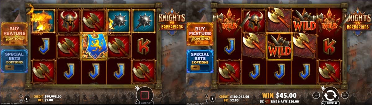 Knights vs Barbarians е слот от Прагматик Плей с 5×3 поле, 10 линии, битки, множители до 100x, безплатни завъртания и демо версия.