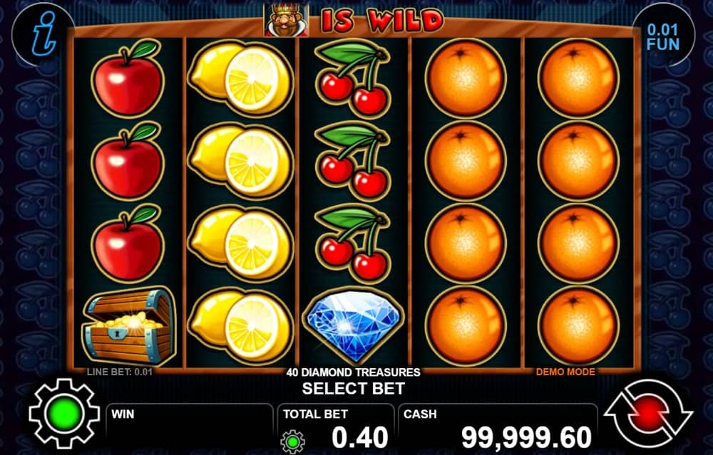 40 Diamond Treasures от CT Interactive е класически слот с 5 барабана, 40 линии, Wild крал, Scatter съкровище, Gamble и демо режим. 40 Diamond Treasures от CT Interactive е класически слот с 5 барабана, 40 линии, Wild крал, Scatter съкровище, Gamble и демо режим.