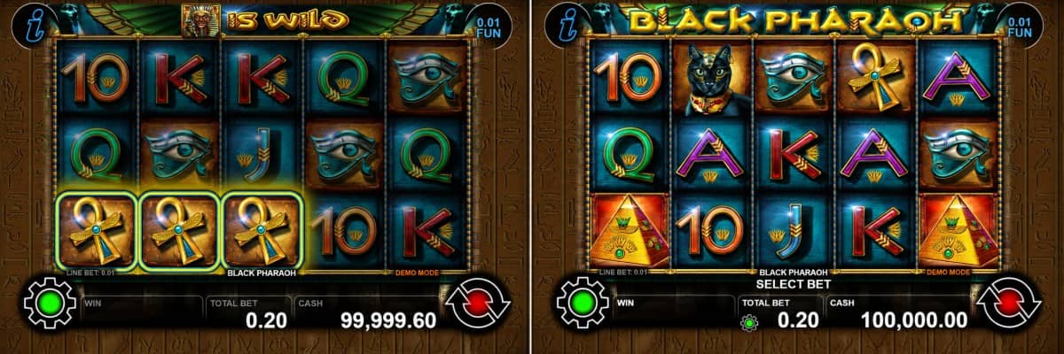 Black Pharaoh от CT Interactive е египетски слот с 5 барабана, 20 линии, Wild, Scatter, подредени символи, 10 Free Games, Gamble и печалба до 1000x. Black Pharaoh от CT Interactive е египетски слот с 5 барабана, 20 линии, Wild, Scatter, подредени символи, 10 Free Games, Gamble и печалба до 1000x.