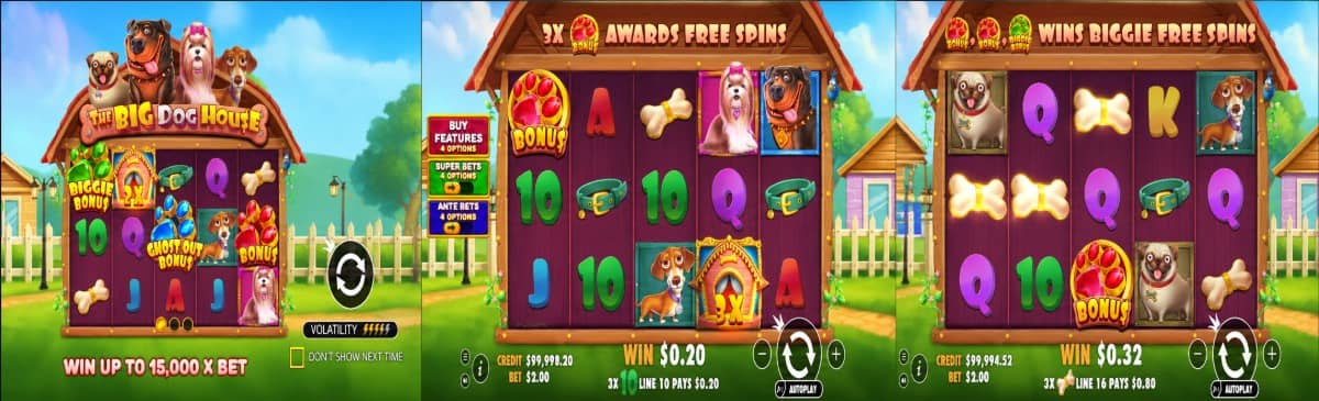 The Big Dog House е слот от Pragmatic Play с 20 линии, множители до 3x, до 27 безплатни завъртания и печалба до 15 000x.