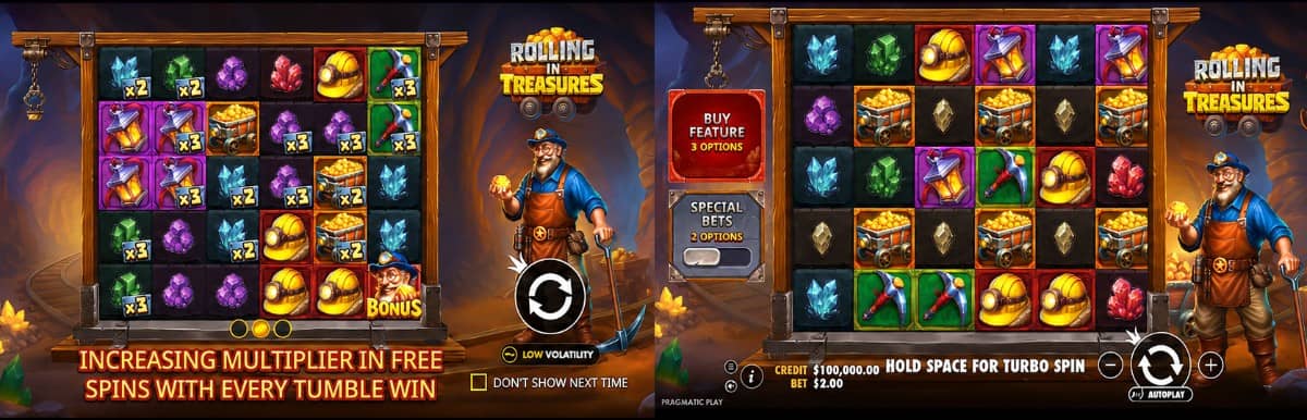 Ревю на Rolling in Treasures от Pragmatic Play. Разгледай символите, бонусите, печалбите и онлайн безплатното демо на казино слота.