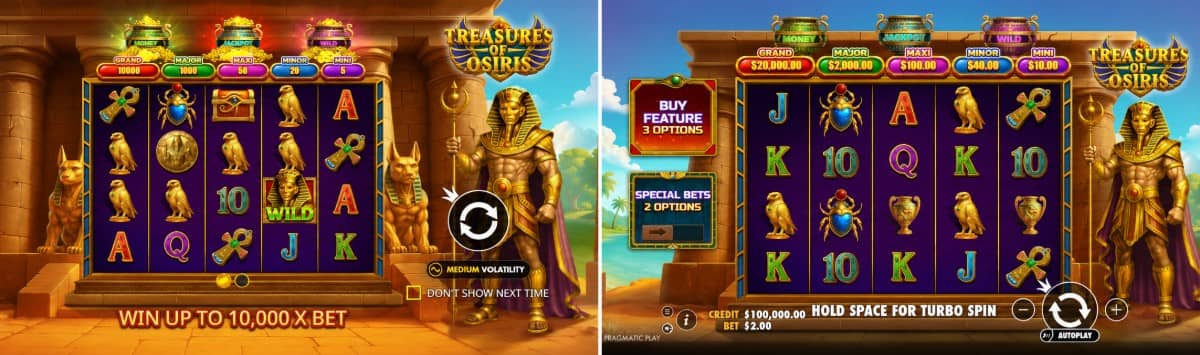 Treasures of Osiris е египетски слот с 5×4 поле, 25 линии, три модификатора, 10 безплатни завъртания и безплатно демо.