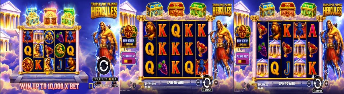 Triple Pot Plinko – Hercules е слот от Pragmatic Play с 243 начина за печалба, три бонусни модификатора и награда до 10 000x залога.