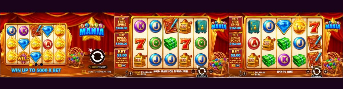 Bingo Mania е слот от Pragmatic Play с 5 барабана, 30 линии, бинго бонус, 6 безплатни завъртания, печалба до 5000 пъти и безплатно демо.