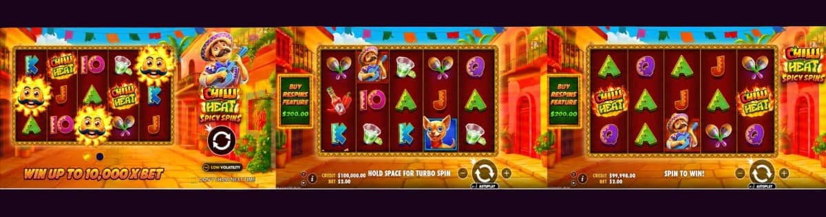 Chilli Heat Spicy Spins слот от Pragmatic Play с мексиканска тема, 10 линии, повторни завъртания, печалба до 10 000x и безплатно демо.