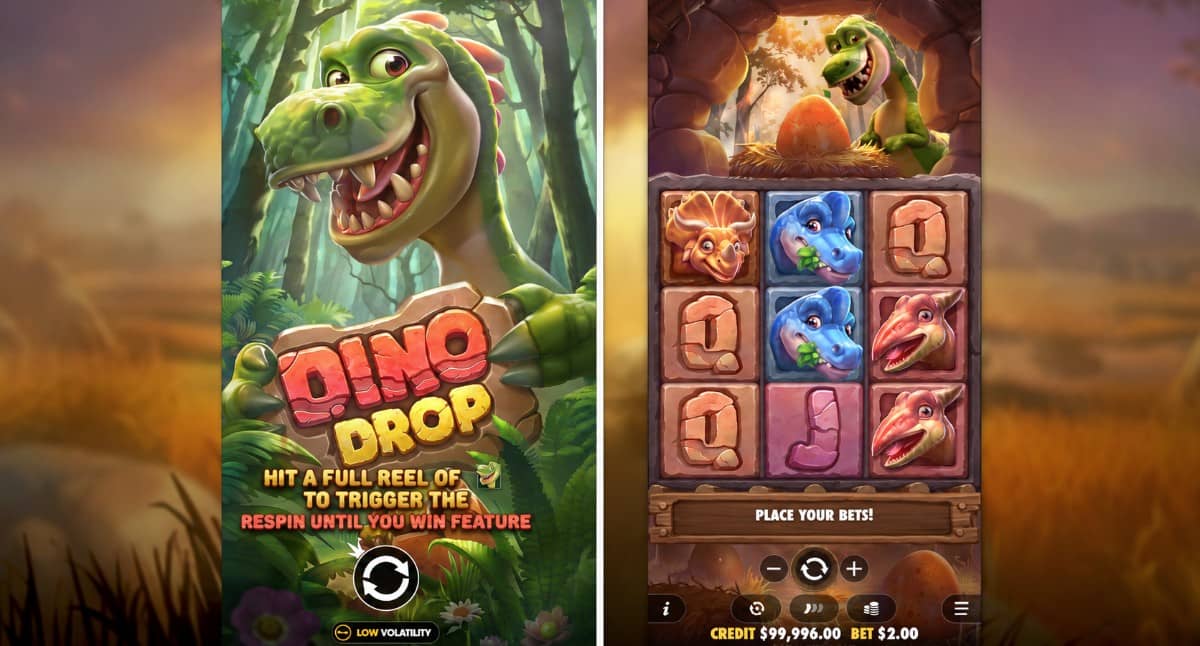 Dino Drop е слот от Pragmatic Play с 3 барабана, 5 линии, динозаври, повторни завъртания, 96,47% възвръщаемост, безплатно демо и печалба до 1240 пъти залога.