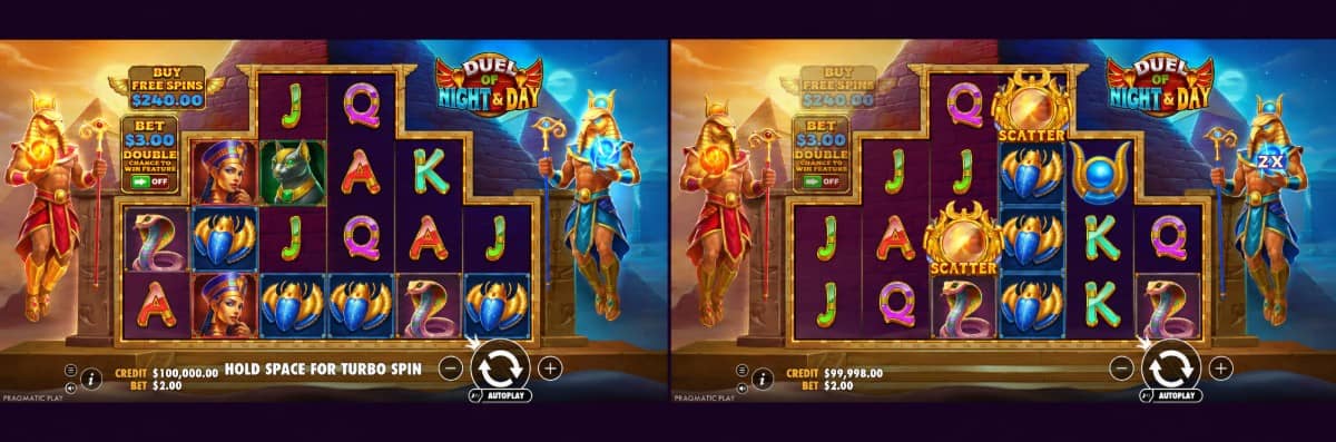 Duel of Night & Day е слот от Pragmatic Play с 6 барабана, 1152 начина за печалба,безплатно демо, множители Слънце и Луна и печалба до 10 000x.
